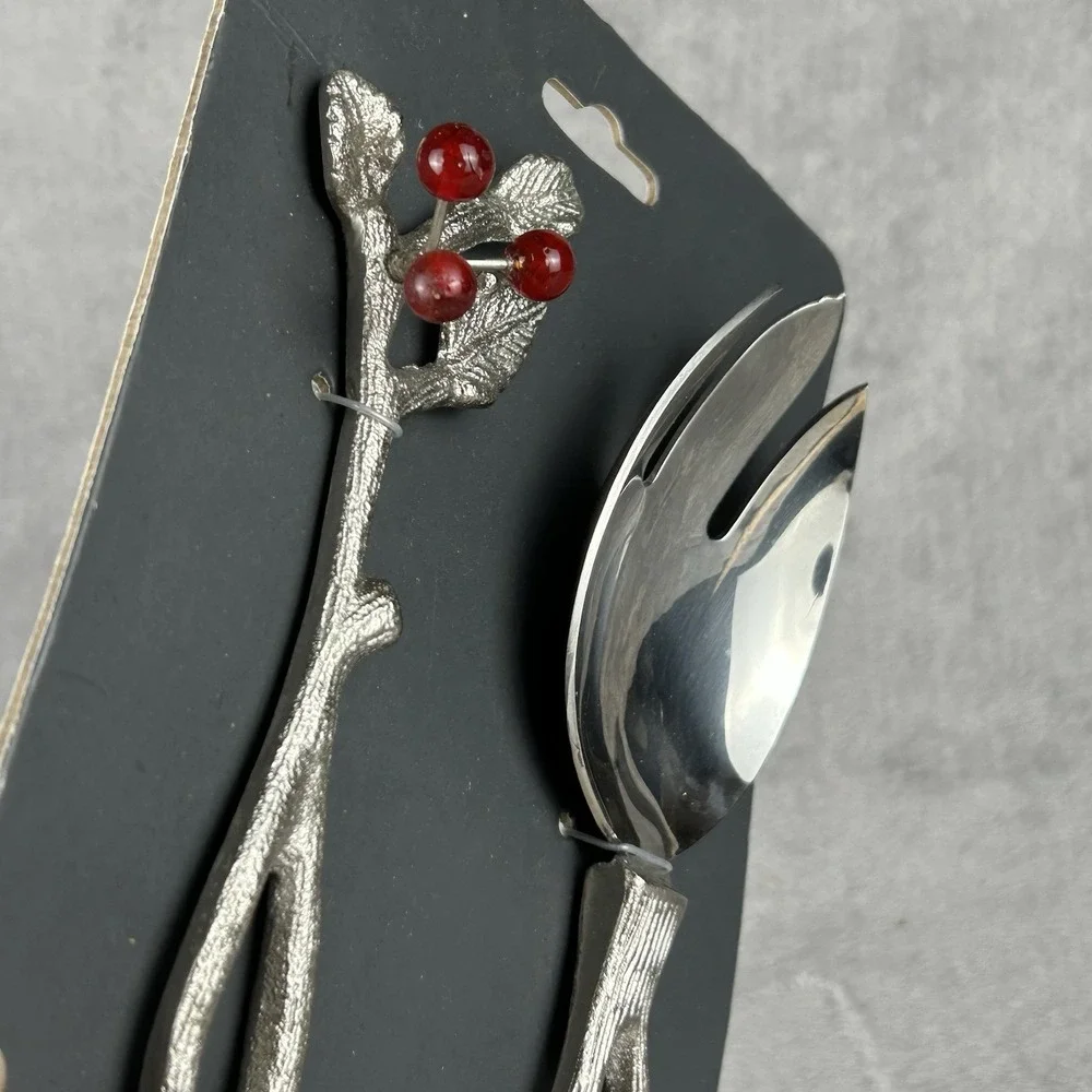 Festive Salad Serving Set Holiday Holly Berry Design Festive New Old Stock